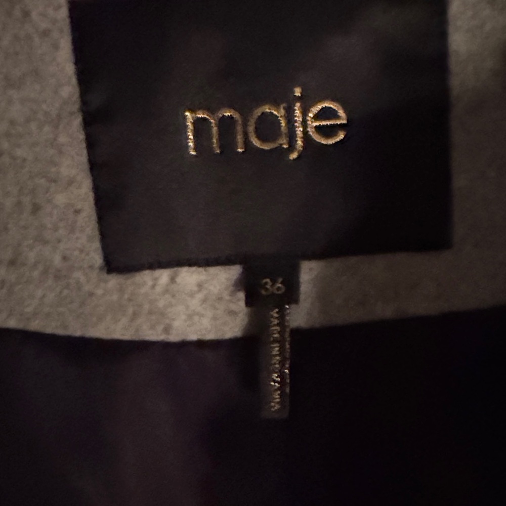 Maje Light Gray Coat With Faux Fur Hood View 2